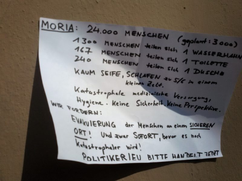 Poster about Moria refugee camp