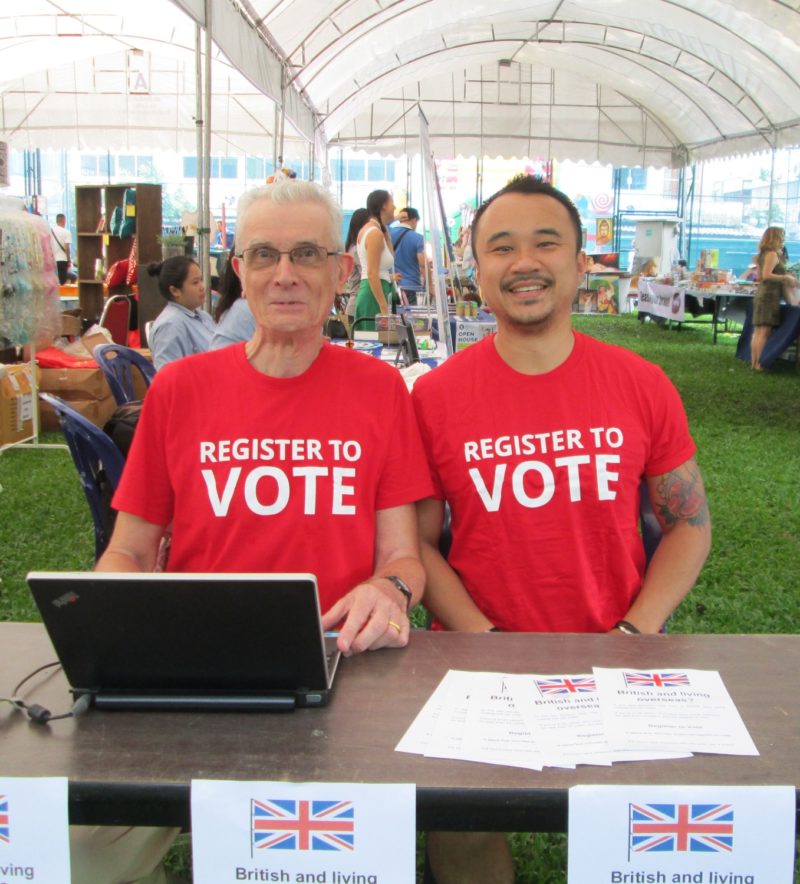 LI Members run a British voters registration stall in Bangkok Thailand 