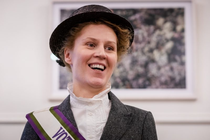 Actor and campaigner Kate Willoughby performing as suffragette Emily Davison