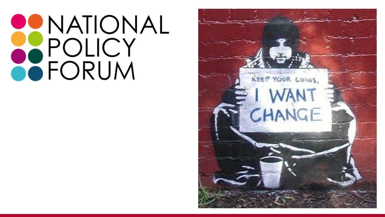 National Policy Forum banner and Bagsy Image